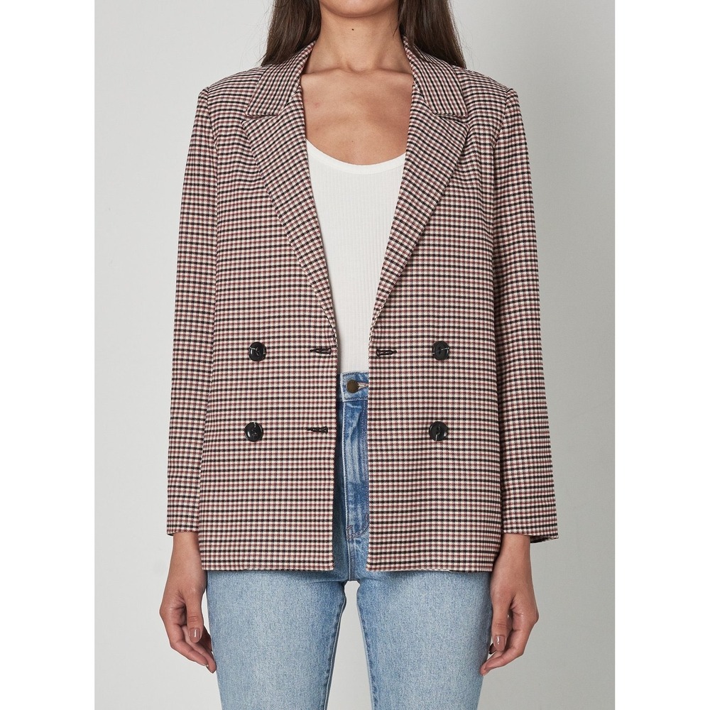 Rolla's Downtown Check Blazer Womens Size 12 Large Brown Plaid Double Breasted